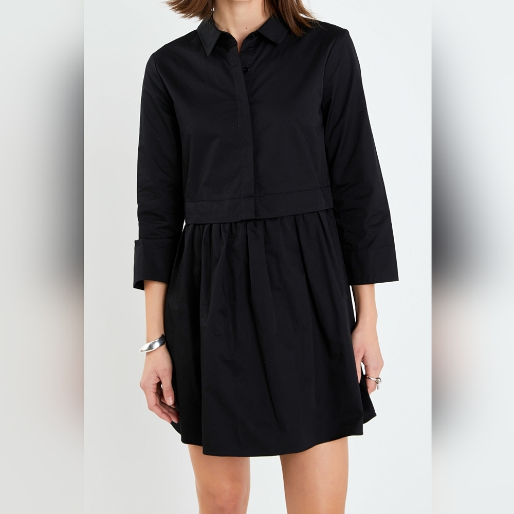English Factory Black Long-Sleeve Mini Shirt Dress